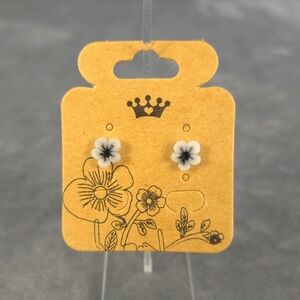 Black & Gray Flower Stud Earring Stainless Steel Post Butterfly/Silicone Backs